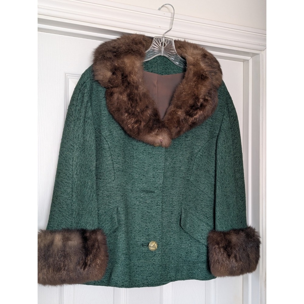 Vintage Brown Fur Lined Green Jacket Women's